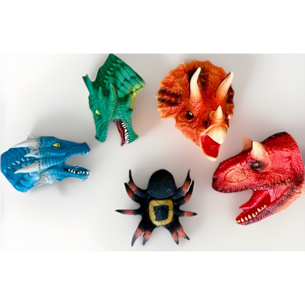 Dinosaur Dragon Tarantula REALISTIC Hand‎ Puppets SET OF 5 Soft Rubber - EUC 🐉